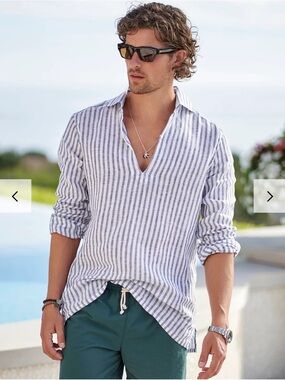 💙🤍100% Linen Shirt–Men’s L | Ripa Ripa Capri | Blue&White Stripe | Made in Italy